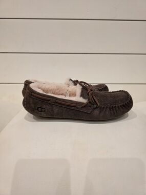 UGG Brown Suede Shearling Moccasin Slippers
